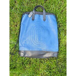 Coach Academy Drawstring Backpack In Blue And Black Leather